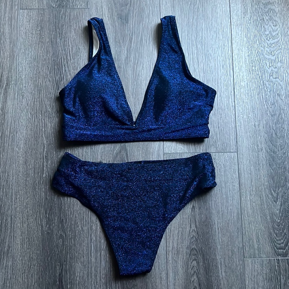 2/$10 Navy Blue Shimmer sparkle bikini sz large set